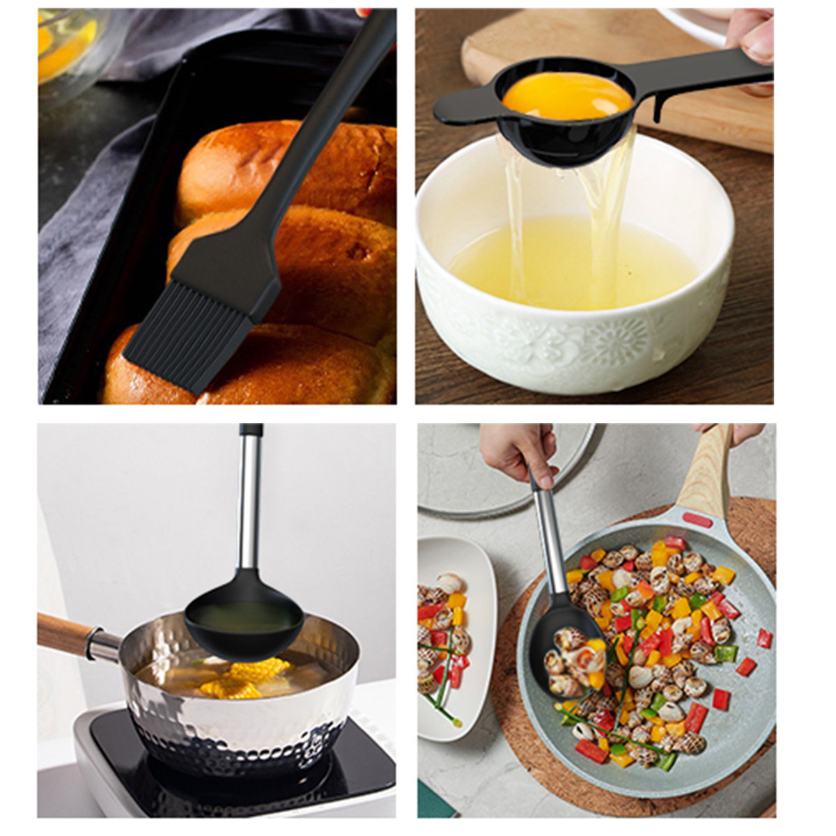 52-Piece Stainless Steel Cooking Utensil Set with 7-Piece Mixing Bowls with Lids Set & Salt and Pepper Grinder Set